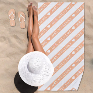 Serviette De Plage Poil de pêche motif rayé blanc Mme mariée mariage