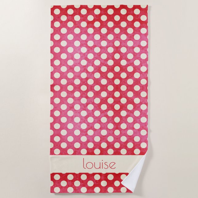 Serviette De Plage Point Polka blanc rouge (Devant)