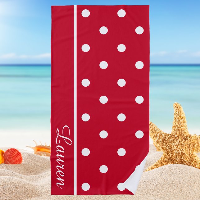 Serviette De Plage Pointe Polka Rouge & Blanc Design Moderne (Créateur téléchargé)