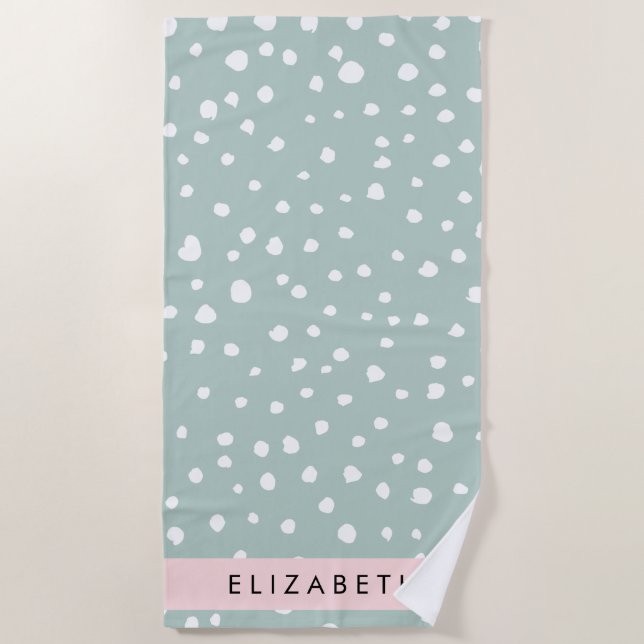 Serviette De Plage Points Dalmatiens verts, Spots, Votre Nom (Devant)