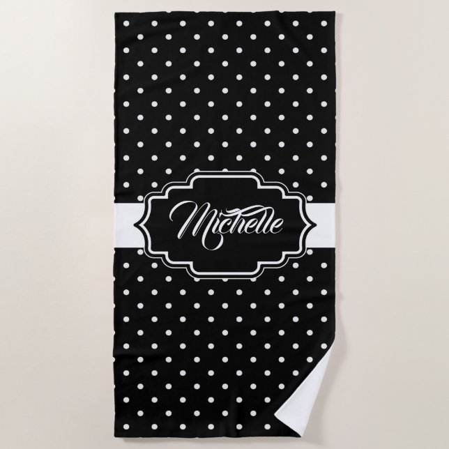 Serviette De Plage Points noirs et blancs (Devant)