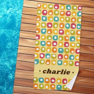 Serviette De Plage Points rétro nom personnalisé coloré