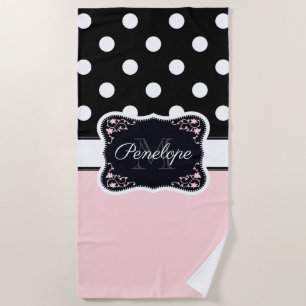Serviette De Plage Points roses et noirs