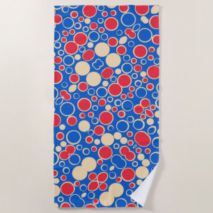 Serviette De Plage Points Rouges Et Bleus Sur Fond Bleu