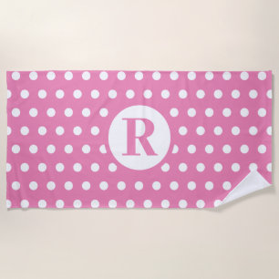 Serviette De Plage Pois blanc Monogramme initial bébé rose mignonne