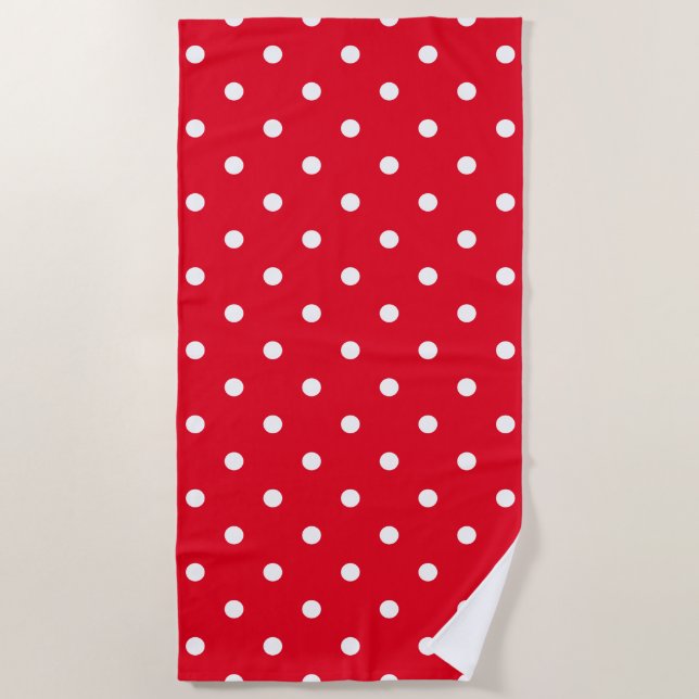 Serviette De Plage Pois blancs rouges rétro (Devant)