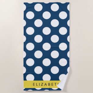 Serviette De Plage Pois Bleus de la Marine, Motif Pot Polka, Votre No