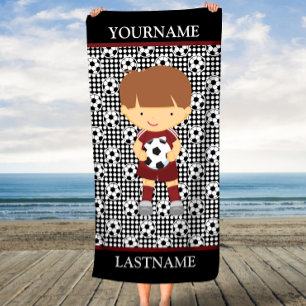 Serviette De Plage Pois Brown Football Nom personnalisé Enfants