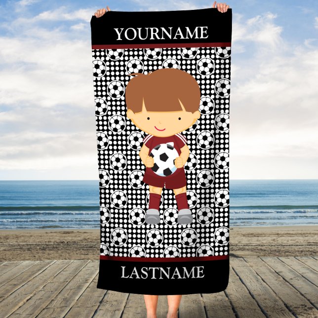 Serviette De Plage Pois Brown Football Nom personnalisé Enfants (Créateur téléchargé)