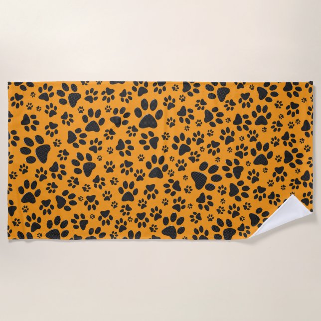 Serviette De Plage Pois de chien noir et blanc Pointe Polka sur dahli (Devant)