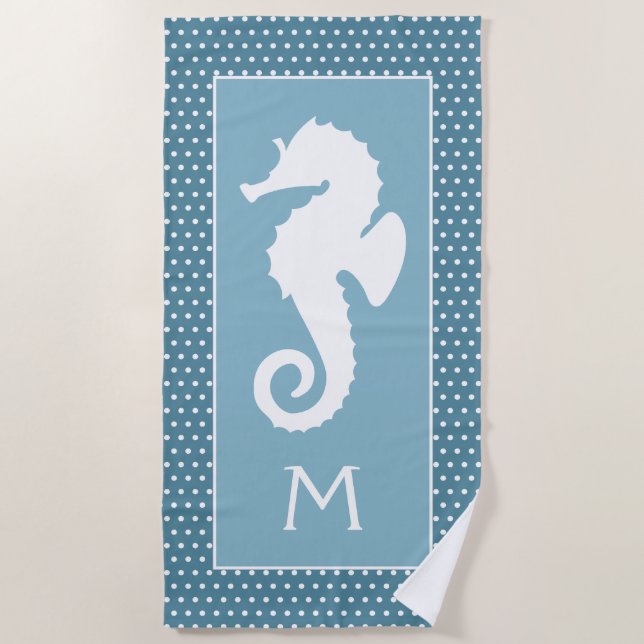 Serviette De Plage Pois de Seahorse blanc personnalisé Turquoise Turq (Devant)