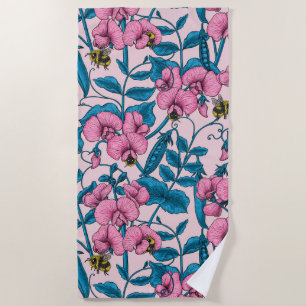 Serviette De Plage Pois doux et bourdons, rose et bleu