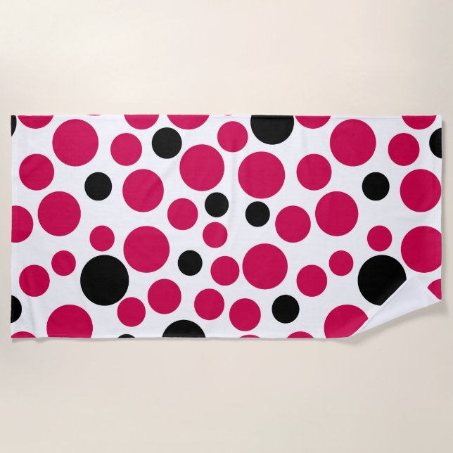 Serviette De Plage pois noir rouge rétro sur arrière - plan blanc (Devant)