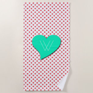 Serviette De Plage Pois roses de corail - Monogramme par Shirley Tayl