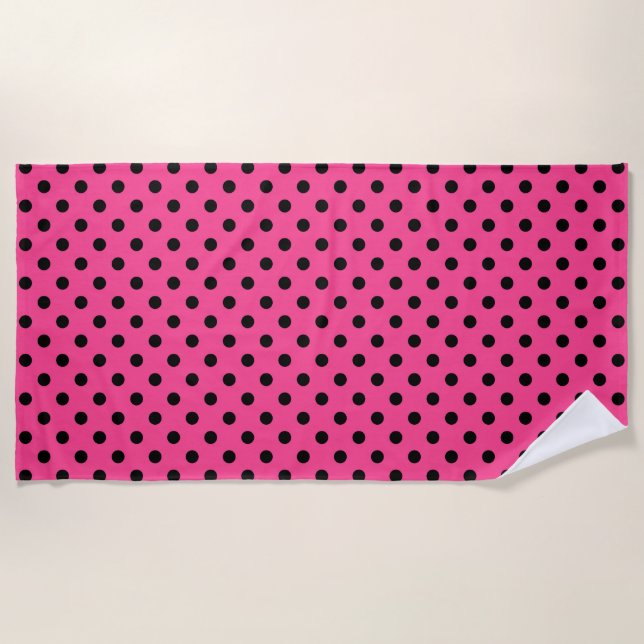 Serviette De Plage Pois roses et noirs (Devant)