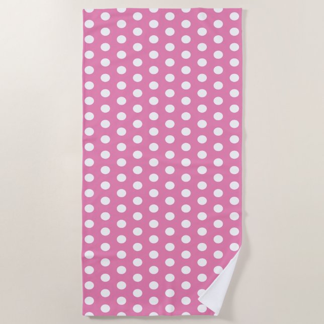 Serviette De Plage Pois simple rose et blanc (Devant)