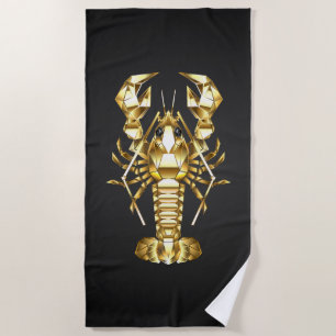 Serviette De Plage Poisson à langouste polygonale dorée sur noir