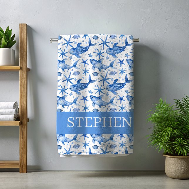 Serviette De Plage Poisson bleu marine Starfish Personnalisé (Créateur téléchargé)