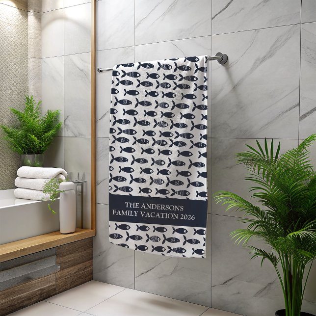 Serviette De Plage Poisson bleu scandinave personnalisé (Créateur téléchargé)
