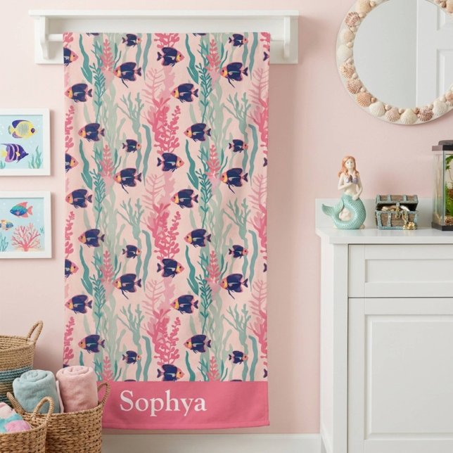 Serviette De Plage Poisson tropical rose personnalisé (Créateur téléchargé)