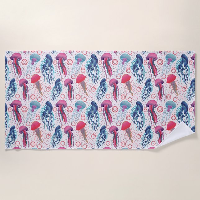 Serviette De Plage Poissons de gelée colorée (Devant)