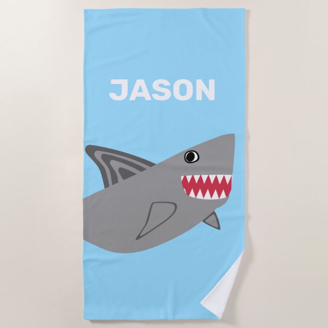 Serviette De Plage Poissons gris de garçons bleus de requin d'enfants (Devant)