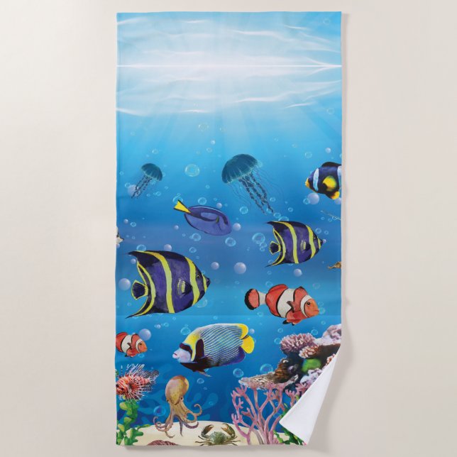 Serviette De Plage Poissons tropicaux nageant Fond (Devant)