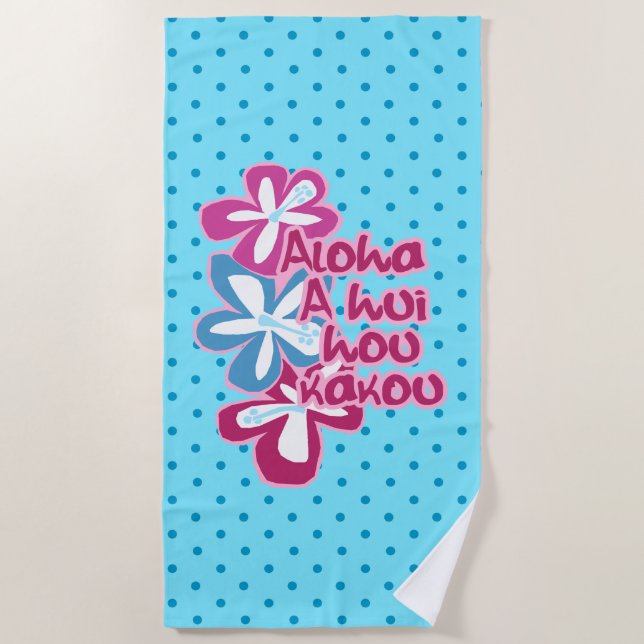 Serviette De Plage Pokii Hawaïen Aloha Hibiscus Polka Turquoise Dot (Devant)
