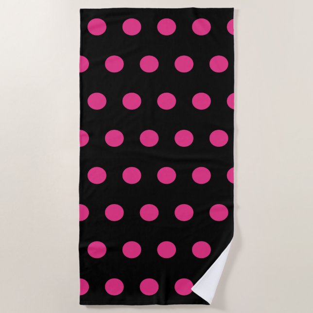 Serviette de plage Polka Dot (rose noir et néon) (Devant)