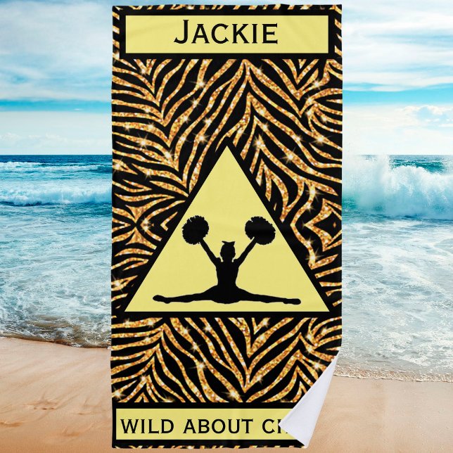 Serviette De Plage Pom-pom girl Gold Zebra Wild À propos de Cheer (Créateur téléchargé)