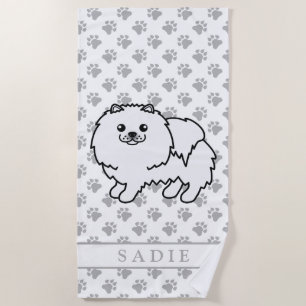 Serviette De Plage Pomeranian Blanc Chien de Dessin Animé Mignon & No