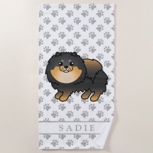 Serviette De Plage Pomeranian noir et feu, joli chien de dessin animé