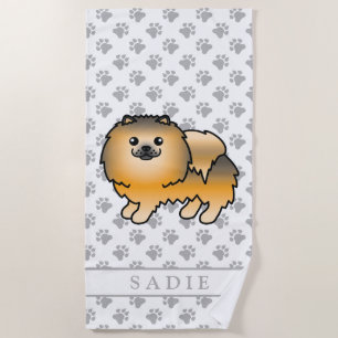 Serviette De Plage Pomeranian Sable Orange Chien de Dessin Animé Mign