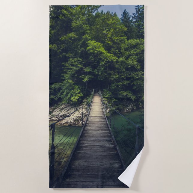 Serviette De Plage Pont suspendu simple rivière Idrijca, Slovénie (Devant)