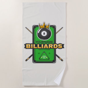 Serviette De Plage Pool Hall personnalisé NOM 8 Ball Crown Billiards