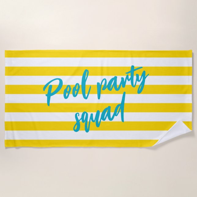 Serviette De Plage Pool Party Squad Cute Yellow and White Striped (Devant)