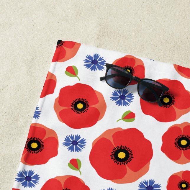 Serviette De Plage Poppys Et Cornflowers Motif (En situation)