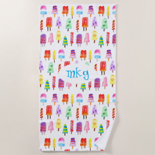 Serviette De Plage Popsicles Aquarelle Lumineuse Monogram Beach Towne
