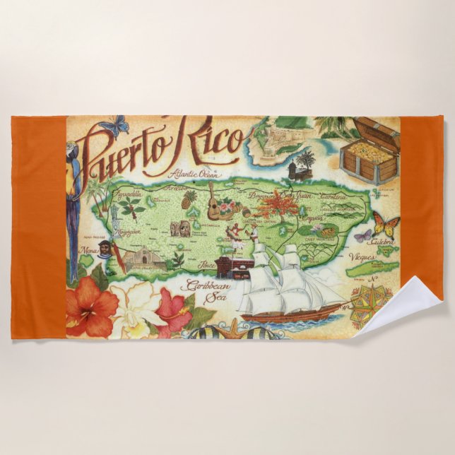 Serviette de plage Porto Rico Map (Devant)