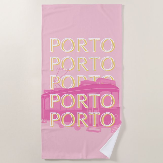 Serviette De Plage Porto Travel Art, Portugal, Rose, Preppy (Devant)