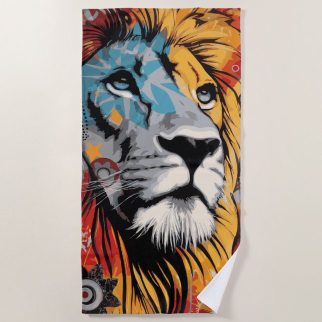 Serviette De Plage Portrait d'art couleur de rue de Lion (Devant)