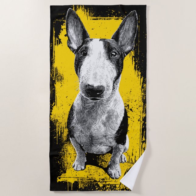 Serviette De Plage Portrait d'art grunge de Bull Terrier (Devant)
