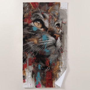Serviette De Plage Portrait de chat d'art de rue urbain