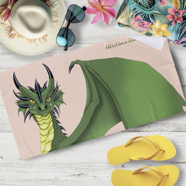 Serviette De Plage Portrait de dragon vert mignon Fantaisie pêche (Créateur téléchargé)