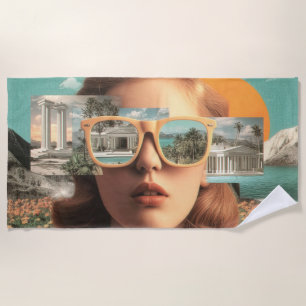Serviette De Plage Portrait de femme surréaliste avec des lunettes de