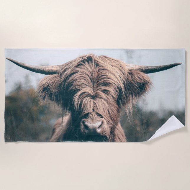 Serviette De Plage Portrait de vache Highland