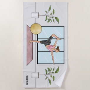 Serviette De Plage Pose de Danseur Yoga Natarajasana Avec Nom Personn