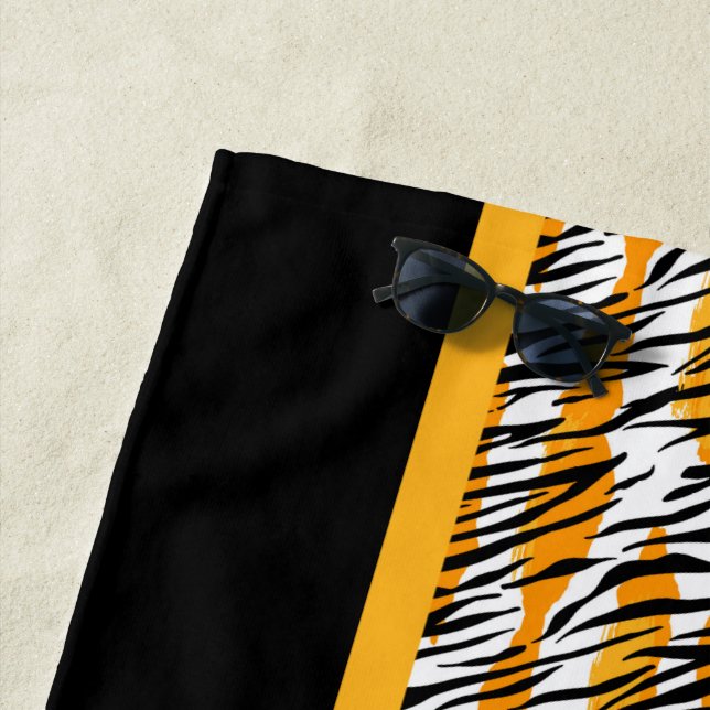 Serviette De Plage Poster de animal noir orange amusant (En situation)