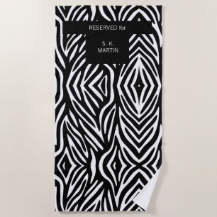 Serviette De Plage Poster de animal Zèbre noir et blanc avec nom