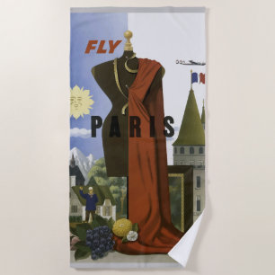 Serviette De Plage Poster du Vintage voyage Fly Paris France